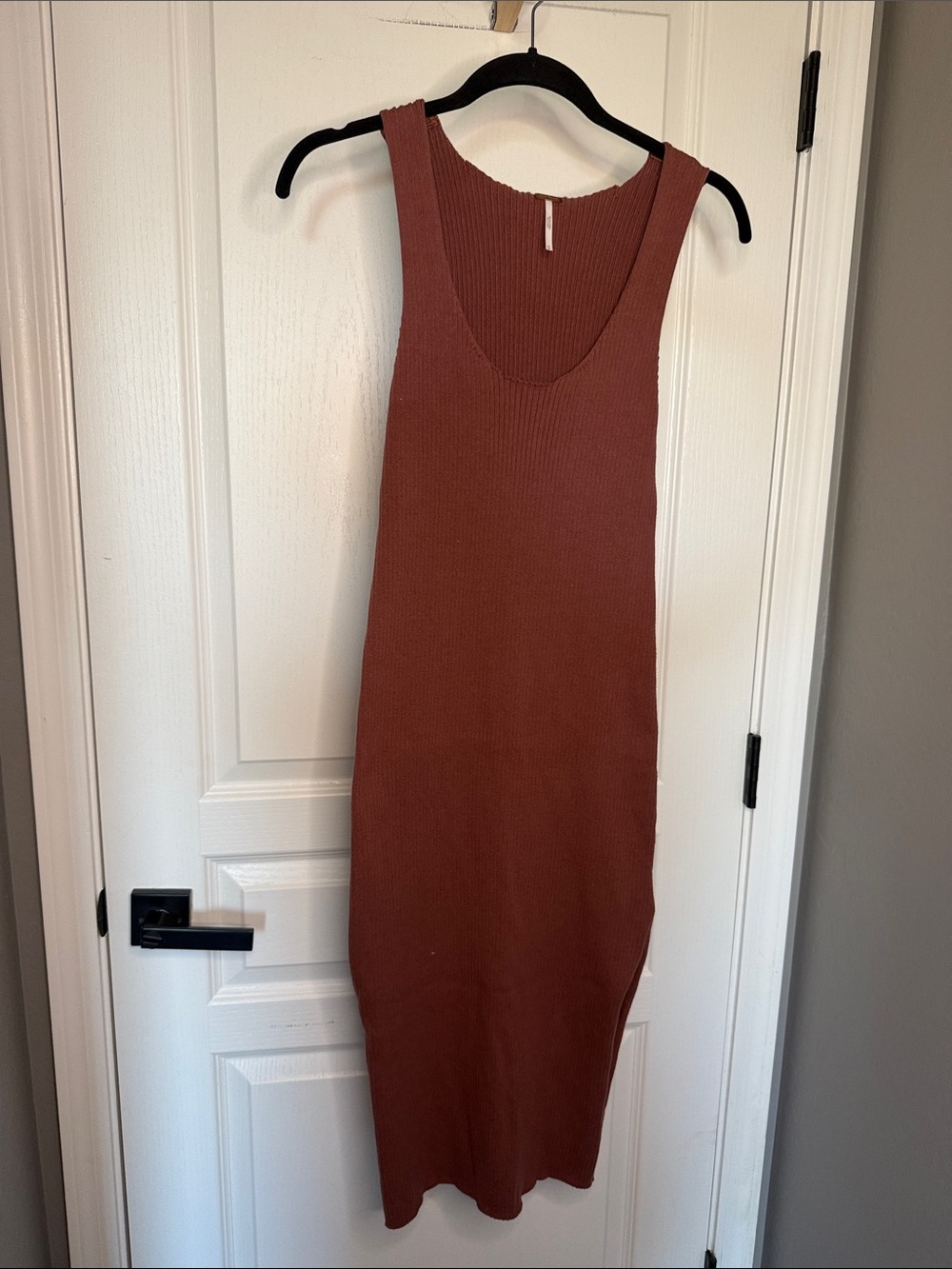 Free People Ribbed Sleeveless Midi Dress in Rust